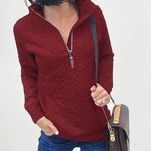 Pullover Sweatshirt - Quilted, Zip Up Long Sleeve Top XL
